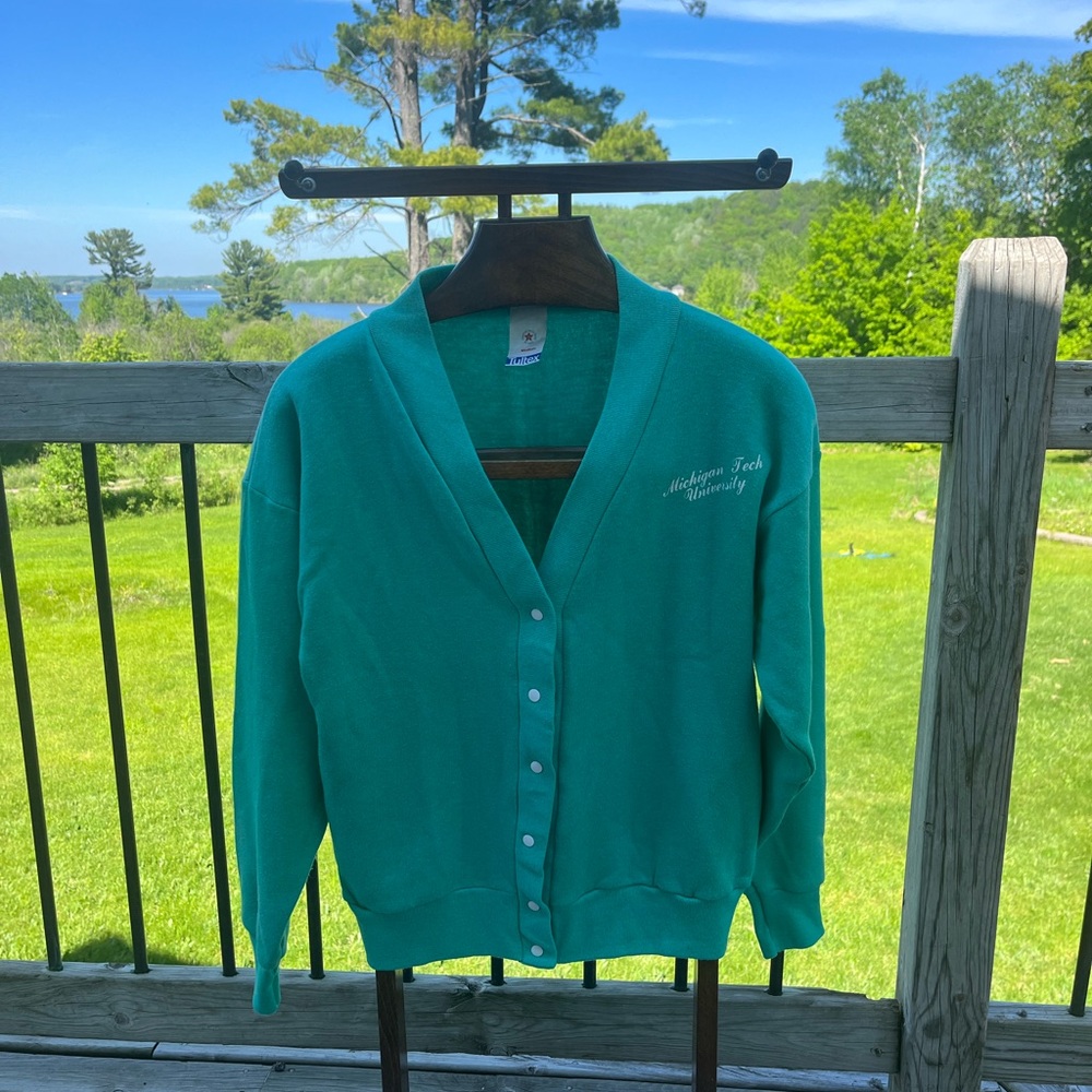 Vintage Michigan Tech University Sweatshirt Teal Button Up Women’s Size Medium